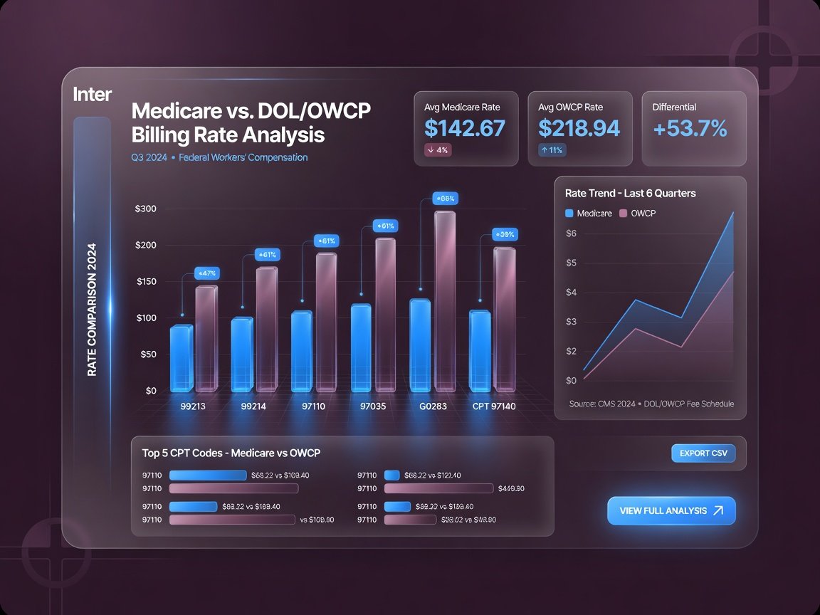 Medicare vs DOL/OWCP billing rate analysis dashboard